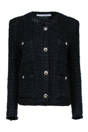 Current Boutique-IRO - Black Sparkly Structured Tweed Jacket w/ Silver Buttons Sz 10