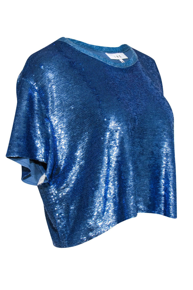 Current Boutique-IRO - Blue Sequin Short Sleeve Crop Top Sz 6