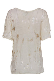 Current Boutique-IRO - Cream Short Sleeve Distressed Linen Tee Sz S