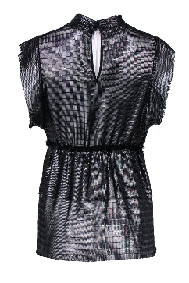 Current Boutique-IRO - Gunmetal Metallic Pleated Peplum Mock Neck Top Sz 6