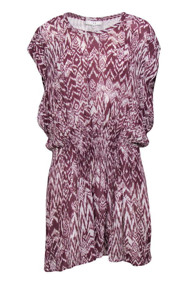 Current Boutique-IRO - Maroon Printed Smock Waist Mini Dress Sz 6