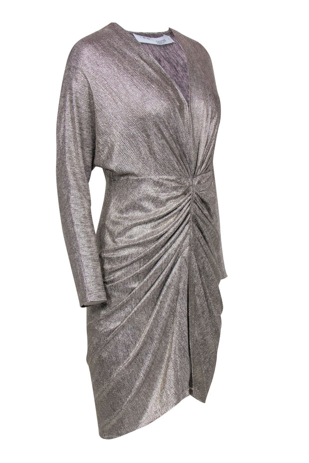 Current Boutique-IRO - Metallic Silver Ruched Deep V-neck Dress Sz 8