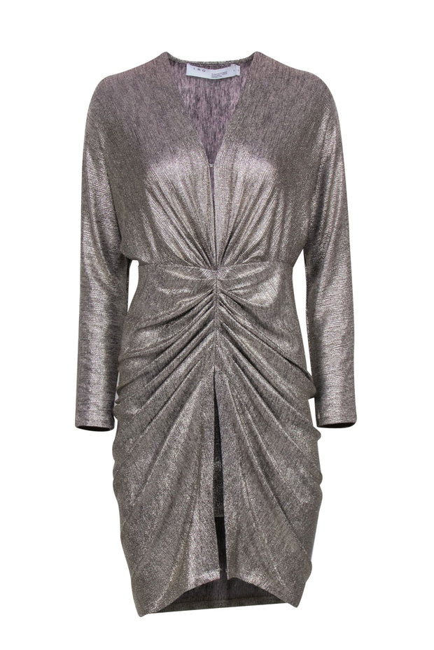 Current Boutique-IRO - Metallic Silver Ruched Deep V-neck Dress Sz 8