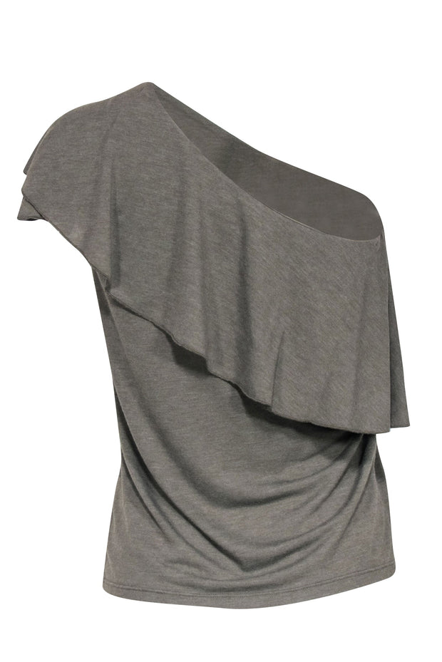 Current Boutique-IRO - Olive One Shoulder Top w/ Ruffle Design Sz S