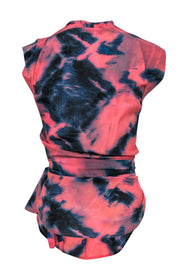 Current Boutique-IRO - Red & Blue Tie-Dye Silk Wrap Top Sz 4