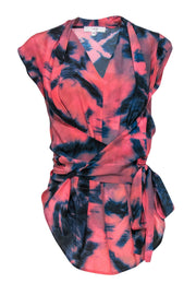 Current Boutique-IRO - Red & Blue Tie-Dye Silk Wrap Top Sz 4