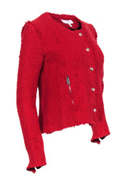 Current Boutique-IRO - Red Distressed Tweed Zip-Up Jacket Sz 6