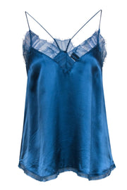 Current Boutique-IRO - Steel Blue Racerback Silk Camisole w/ Lace Trim Sz 4