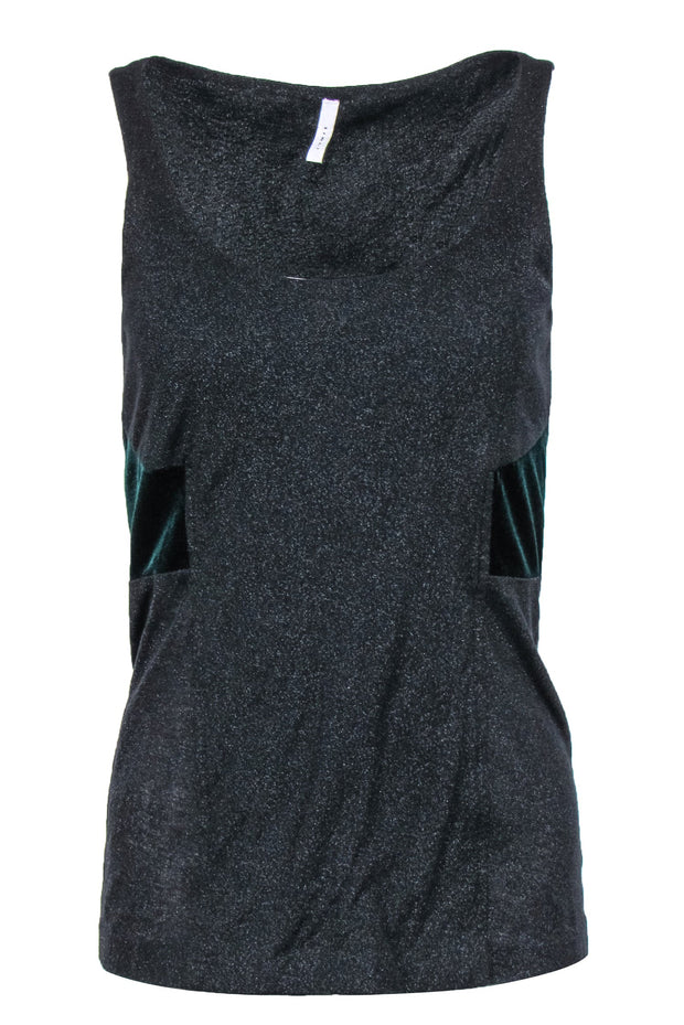 Current Boutique-Iisli - Black Sparkly Tank w/ Emerald Green Velvet Paneling Sz M