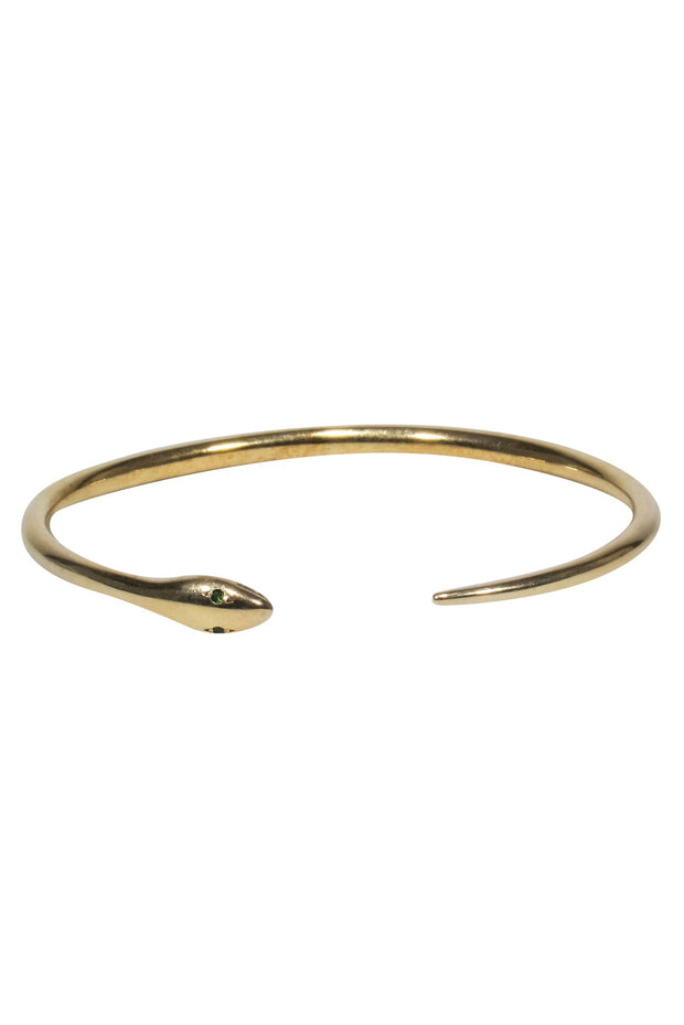 Current Boutique-Ileana Makri - Gold Snake Bangle w/ Green Gem Eyes