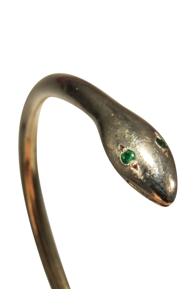 Current Boutique-Ileana Makri - Gold Snake Bangle w/ Green Gem Eyes