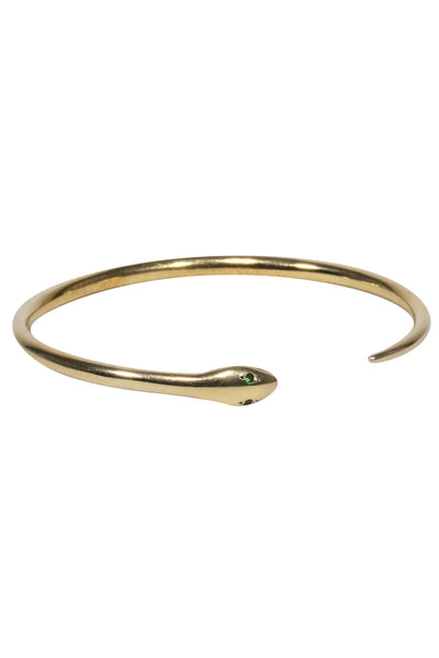 Current Boutique-Ileana Makri - Gold Snake Bangle w/ Green Gem Eyes