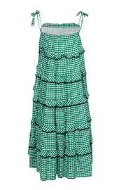 Current Boutique-Innika Choo - Green & White Gingham Print Sleeveless Tiered Maxi Dress Sz S