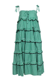 Current Boutique-Innika Choo - Green & White Gingham Print Sleeveless Tiered Maxi Dress Sz S