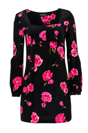 Current Boutique-Intermix - Black & Pink Floral Babydoll Dress Sz 2