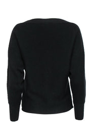 Current Boutique-Intermix - Black Ribbed Wide Neck Sweater w/ Rhinestone Buttons Sz P