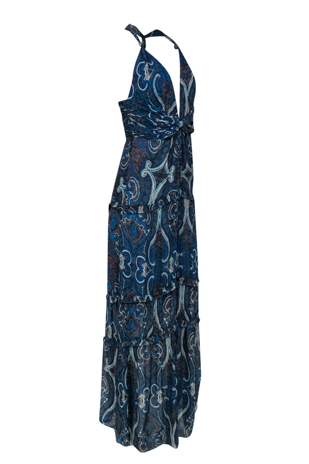 Current Boutique-Intermix - Dark Blue Paisley Print Sleeveless Racerback Maxi Dress Sz L