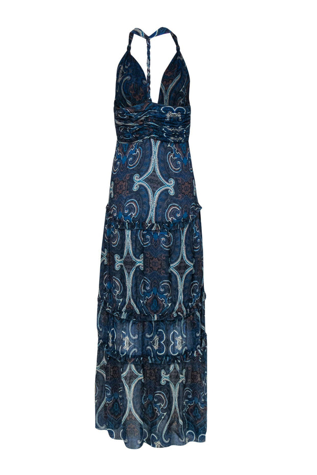 Current Boutique-Intermix - Dark Blue Paisley Print Sleeveless Racerback Maxi Dress Sz L