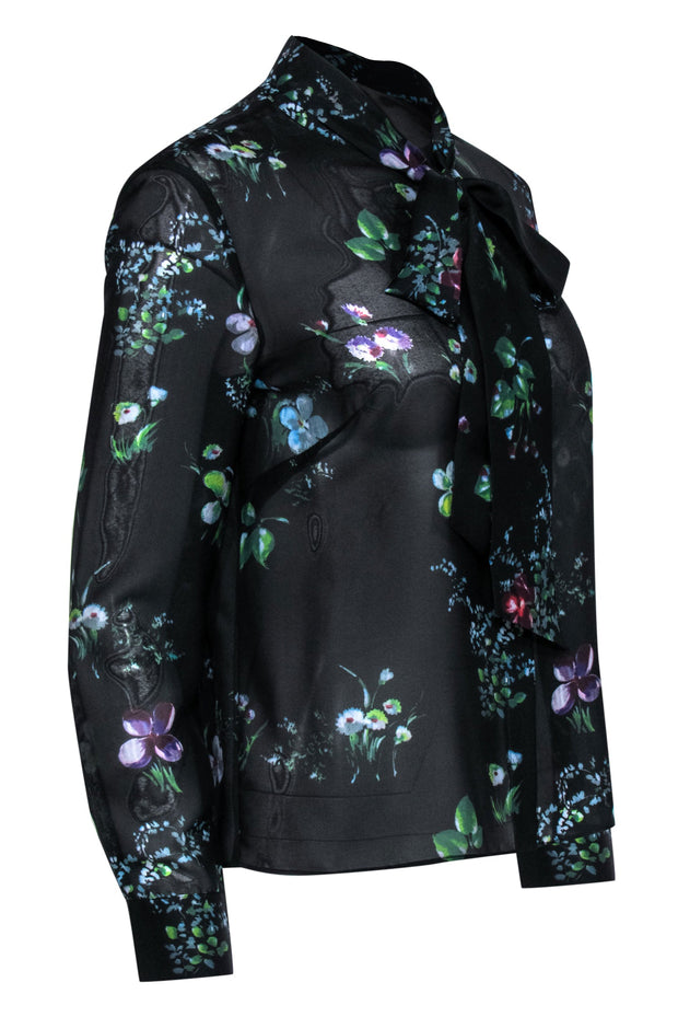 Current Boutique-Iris & Ink - Sheer Black Silk Blouse w/ Floral Print Sz 4