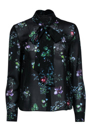 Current Boutique-Iris & Ink - Sheer Black Silk Blouse w/ Floral Print Sz 4