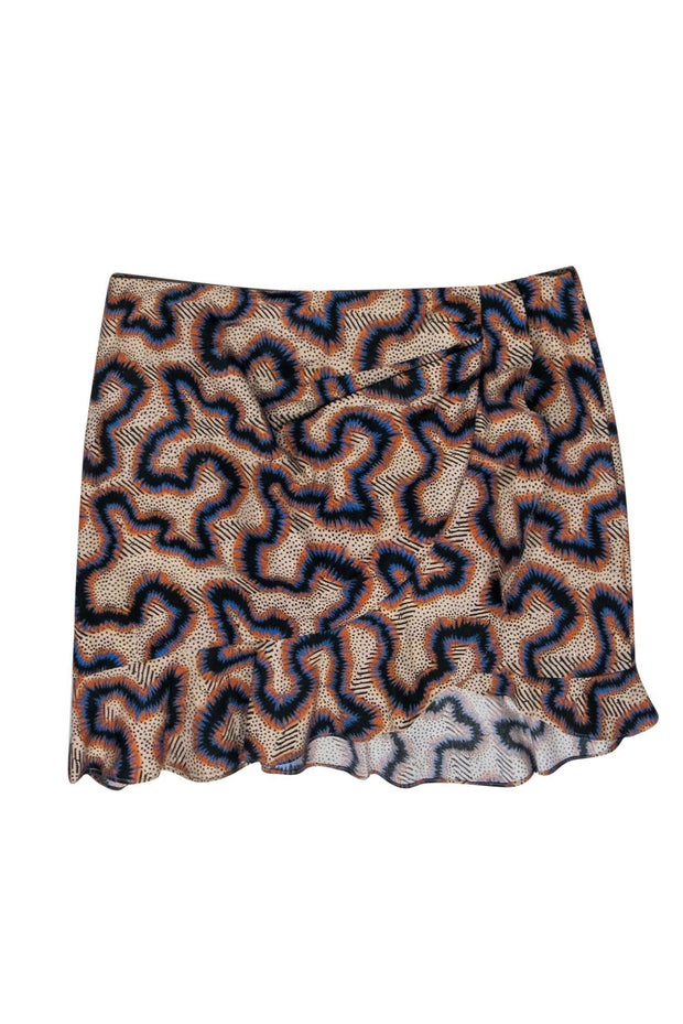 Current Boutique-Isabel Marant - Beige, Blue & Orange Patterned Cotton Blend Skirt Sz 8