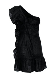 Current Boutique-Isabel Marant - Black Linen One Shoulder Ruffle Mini Dress Sz 8