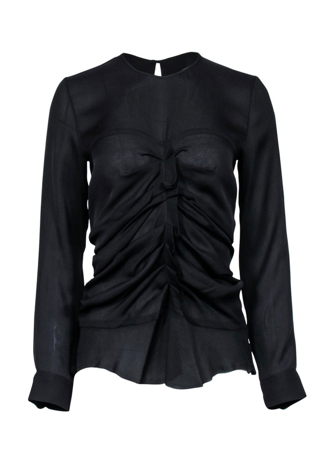 Current Boutique-Isabel Marant - Black Long Sleeve Blouse w/ Front Ruffle Sz 2