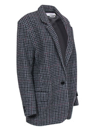 Current Boutique-Isabel Marant Etoile - Charcoal, Black & Maroon Houndstooth Buttoned Wool Coat Sz 4