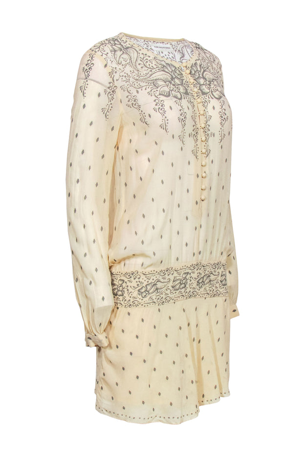 Current Boutique-Isabel Marant Etoile - Cream & Grey Floral Print Drop Waist Dress Sz L