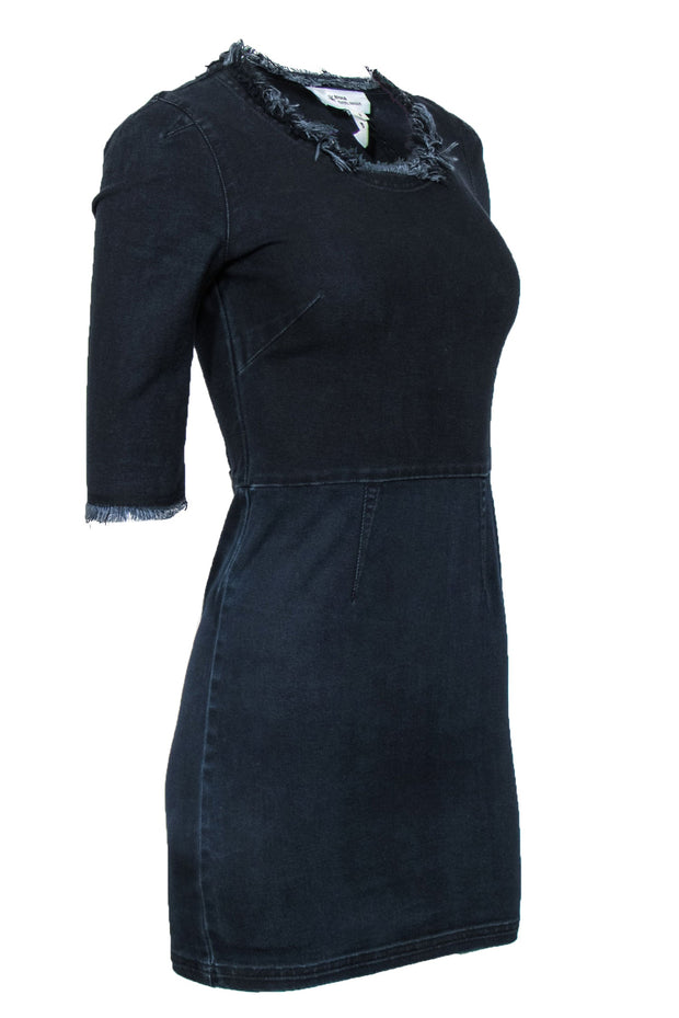 Current Boutique-Isabel Marant Etoile - Dark Wash Denim Quarter Sleeve Frayed Sheath Sz 0