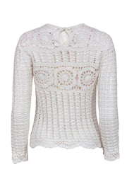 Current Boutique-Isabel Marant Etoile - White Linen Blend Long Sleeve Crochet Top Sz 4