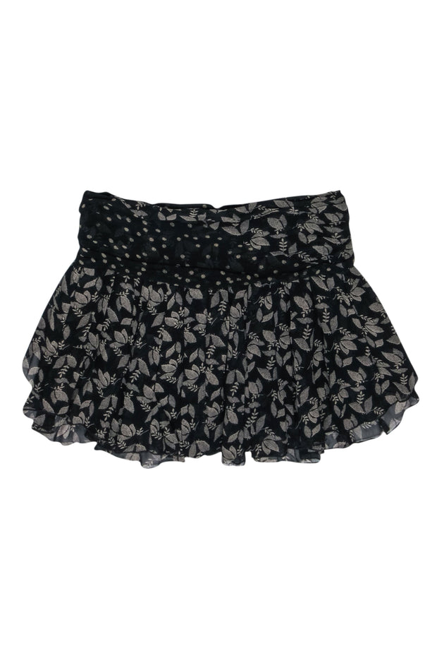 Current Boutique-Isabel Marant Etolie - Black & Cream Printed Gathered Crepe Mini Skirt Sz 8