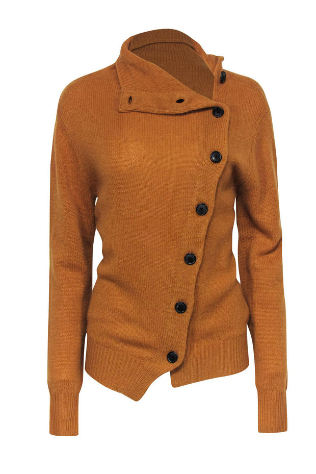 Current Boutique-Isabel Marant - Mustard Asymmetrical Button-Up Cashmere Sweater Sz 6