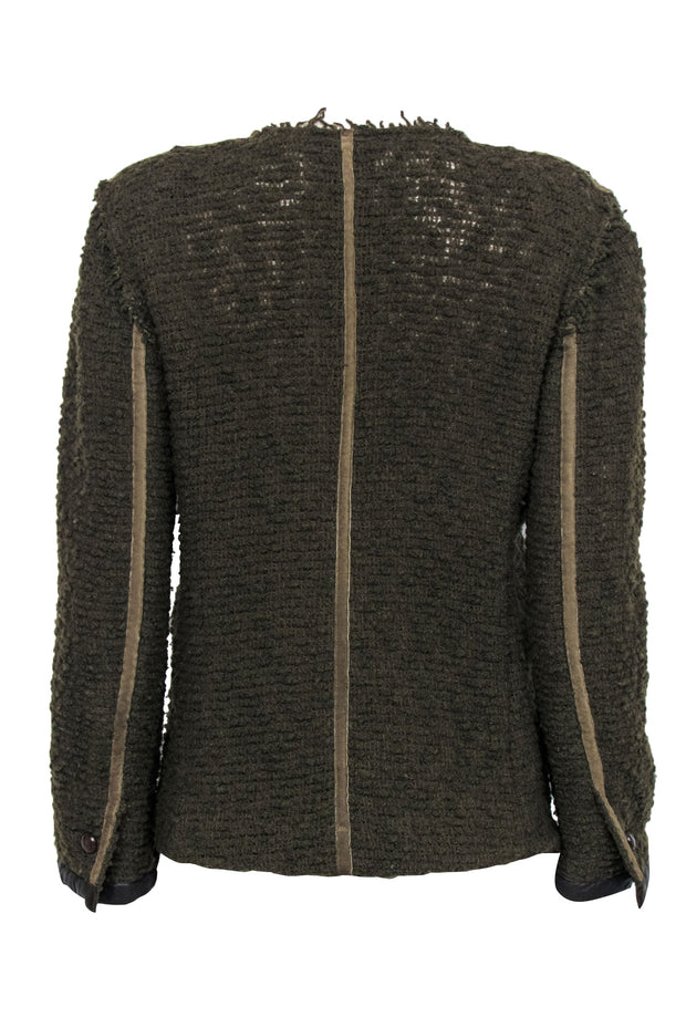 Current Boutique-Isabel Marant - Olive Green Textured Wool Blend Jacket w/ Frayed Edges Sz L