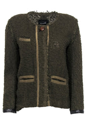 Current Boutique-Isabel Marant - Olive Green Textured Wool Blend Jacket w/ Frayed Edges Sz L