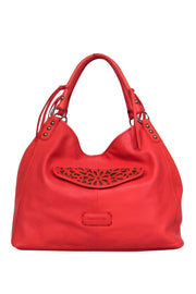 Current Boutique-Isabella Fiore - Bright Coral Leather Lasercut Floral Tote Bag