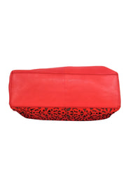 Current Boutique-Isabella Fiore - Bright Coral Leather Lasercut Floral Tote Bag