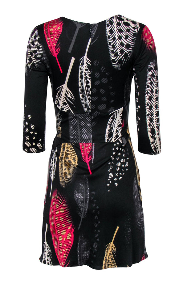 Current Boutique-Issa London - Black & Multi Printed Gathered Waist Sheath Dress Sz 4