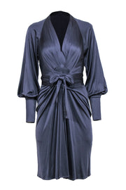 Current Boutique-Issa London - Blue Silk Long Sleeve Tie Front Midi Dress Sz 4