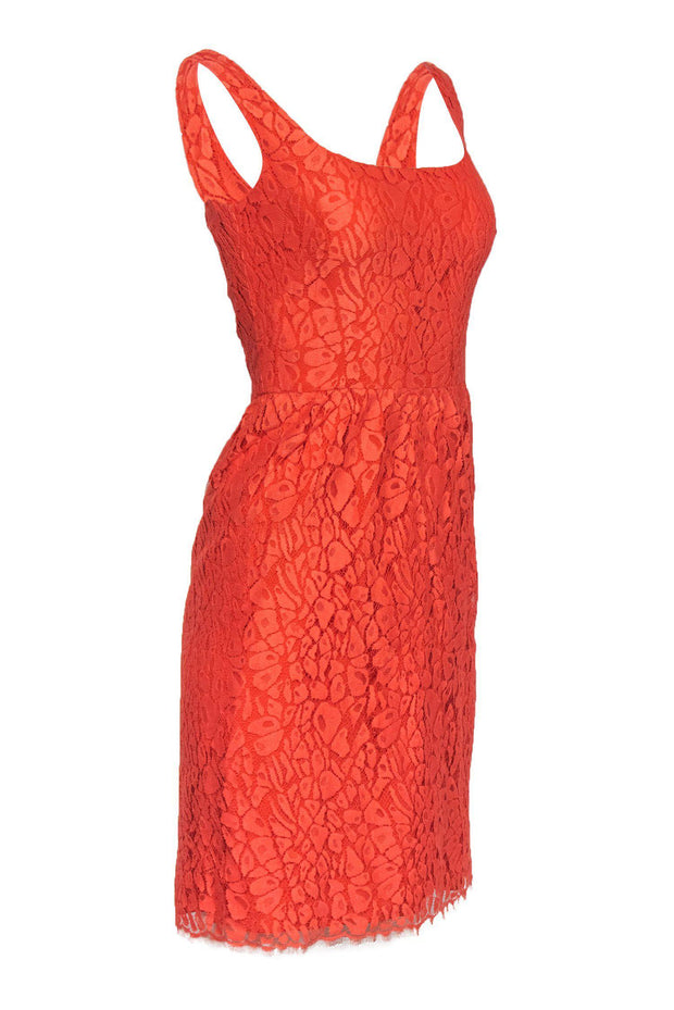 Current Boutique-Issa London - Bright Orange Lace Sheath Dress Sz 6