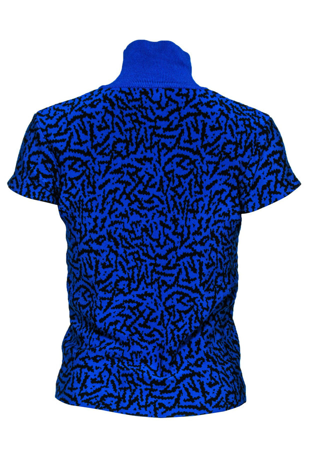 Current Boutique-Issa London - Cobalt Blue & Black Printed Short Sleeve Turtleneck Sweater Sz XS