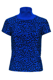 Current Boutique-Issa London - Cobalt Blue & Black Printed Short Sleeve Turtleneck Sweater Sz XS