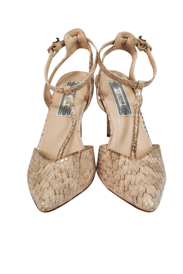 Current Boutique-Ivy Kirzhner - Beige Crocodile T-Strap Pumps Sz 8.5