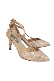 Current Boutique-Ivy Kirzhner - Beige Crocodile T-Strap Pumps Sz 8.5