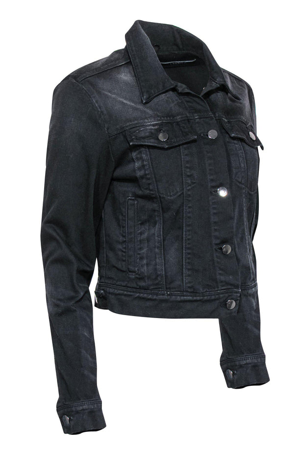 Current Boutique-J Brand - Black Button-Up Faded Denim Jacket Sz M