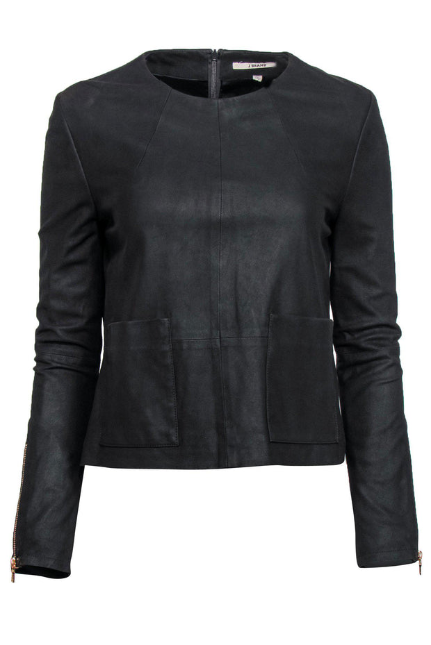 Current Boutique-J Brand - Black Leather Long Sleeve Top w/ Patch Pockets Sz XS