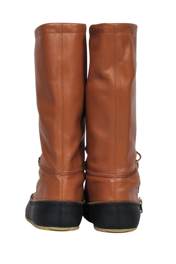 Current Boutique-JW Anderson - Brown & Black Leather Calf High Snow-Style Boots w/ Tie & Zipper Trim Sz 8