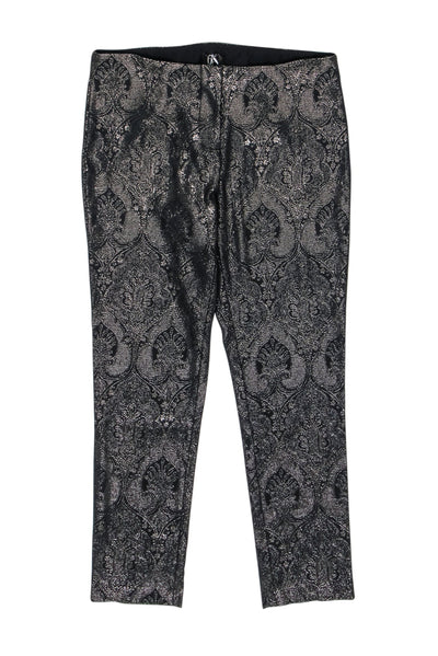 Current Boutique-J. McLaughlin - Black & Silver Brocade Skinny Ankle Pant Sz 12