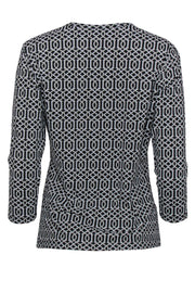 Current Boutique-J. McLaughlin - Black, White & Gray Geometric Printed Three-Quarter Sleeve Top Sz L