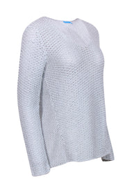 Current Boutique-J. McLaughlin - Grey & Silver Long Sleeve Pointelle Pullover Sweater Sz M